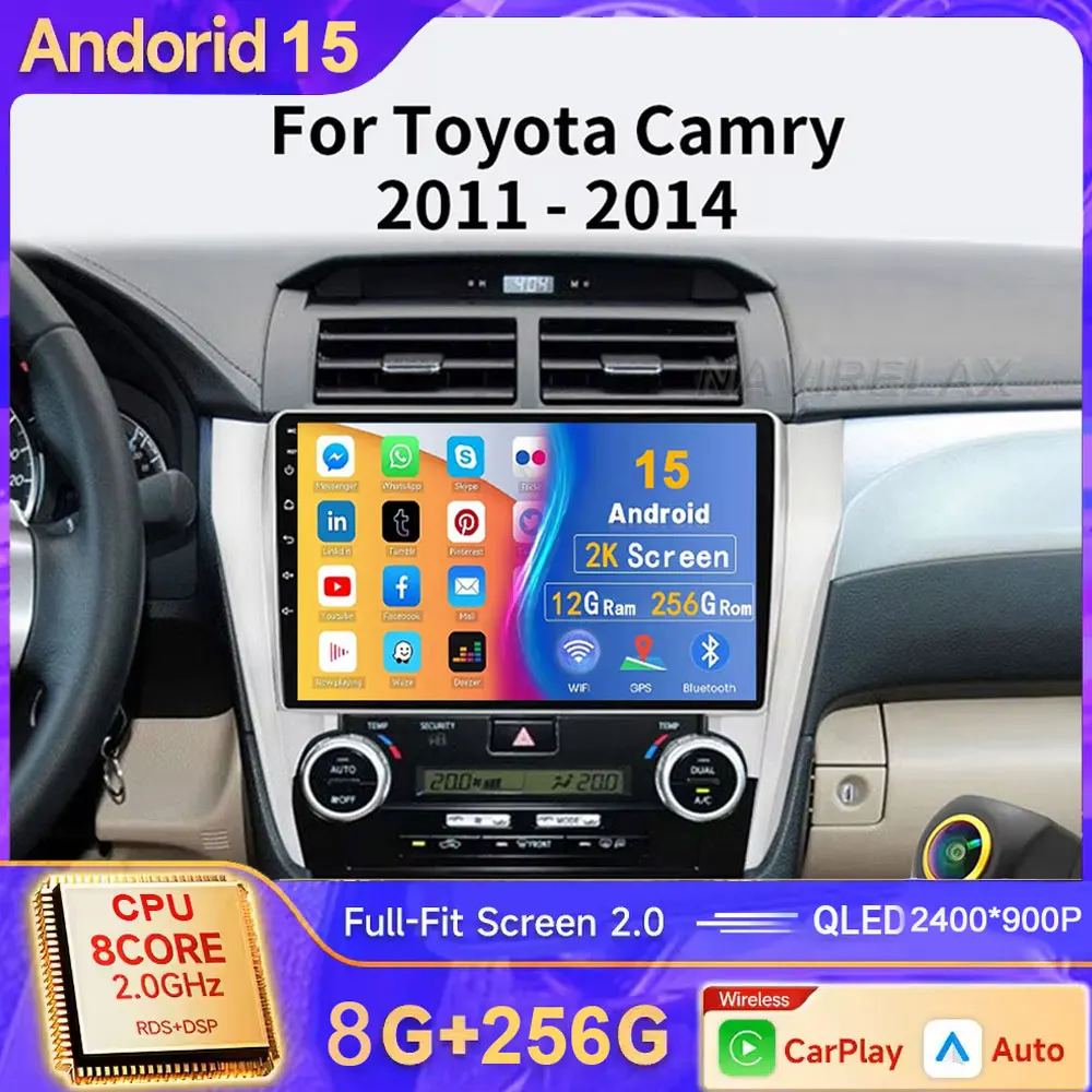 

Автомобильный радиоприемник Android15 Auto для Toyota Camry 7 XV 50 55, американская версия 2012-2017, мультимедийный плеер Carplay, стерео 48EQ GPS DSP 2Din