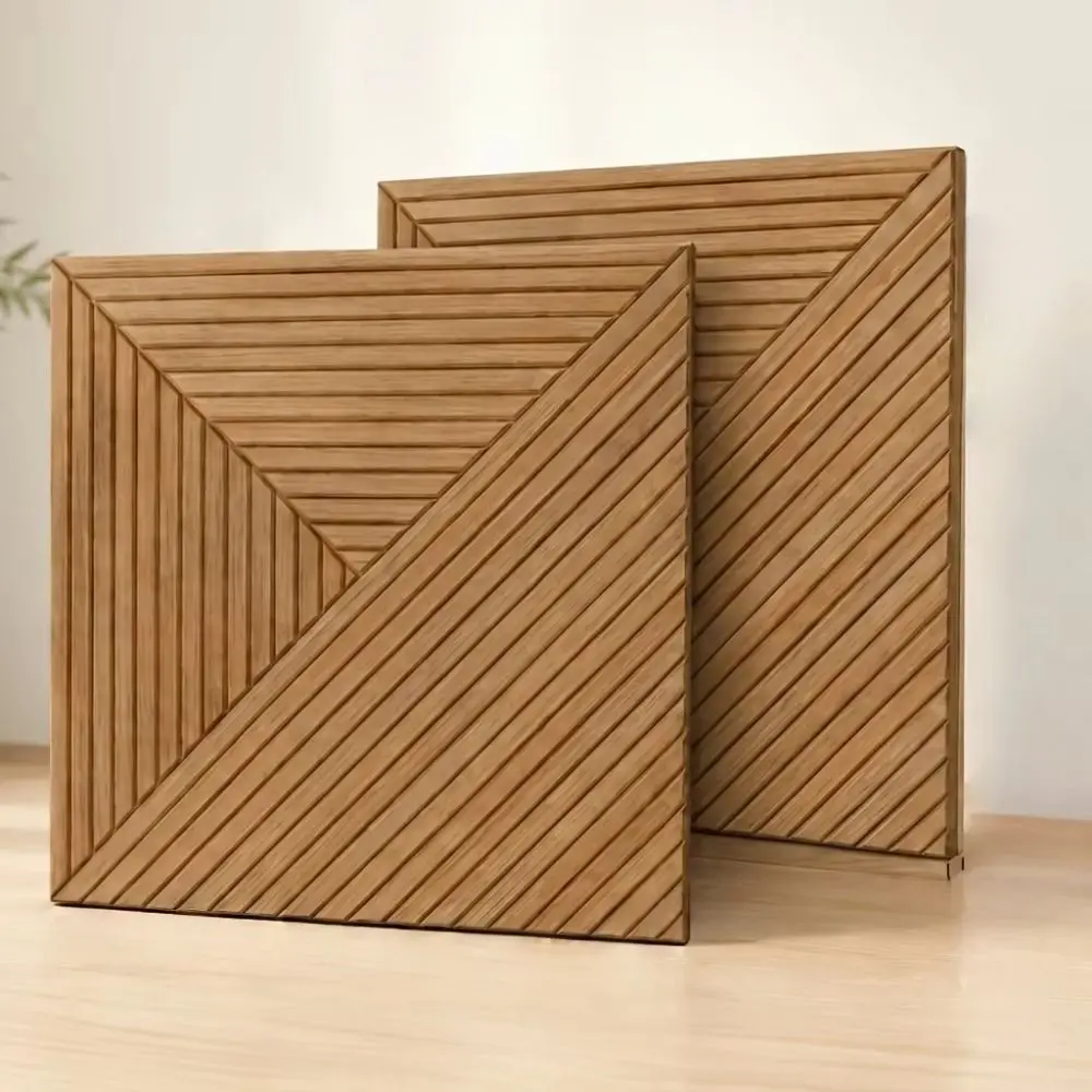 3D Wood Grain Acoustic Panels Polyester Fiber Self-Adhesive Sound Absorbing Panels Grid Wall Sticker Noise Reduction