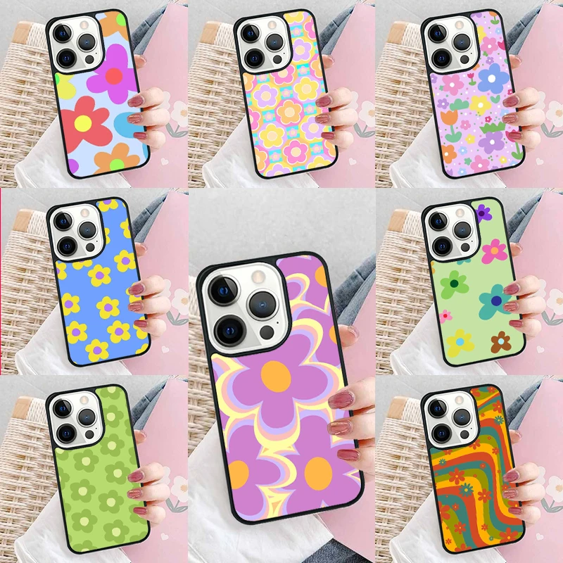 Groovy Flowers Hippie Bohemian Floral Retro Phone Case Cover For iPhone 16 15 14 plus XR XS 11 12 mini 13 pro max