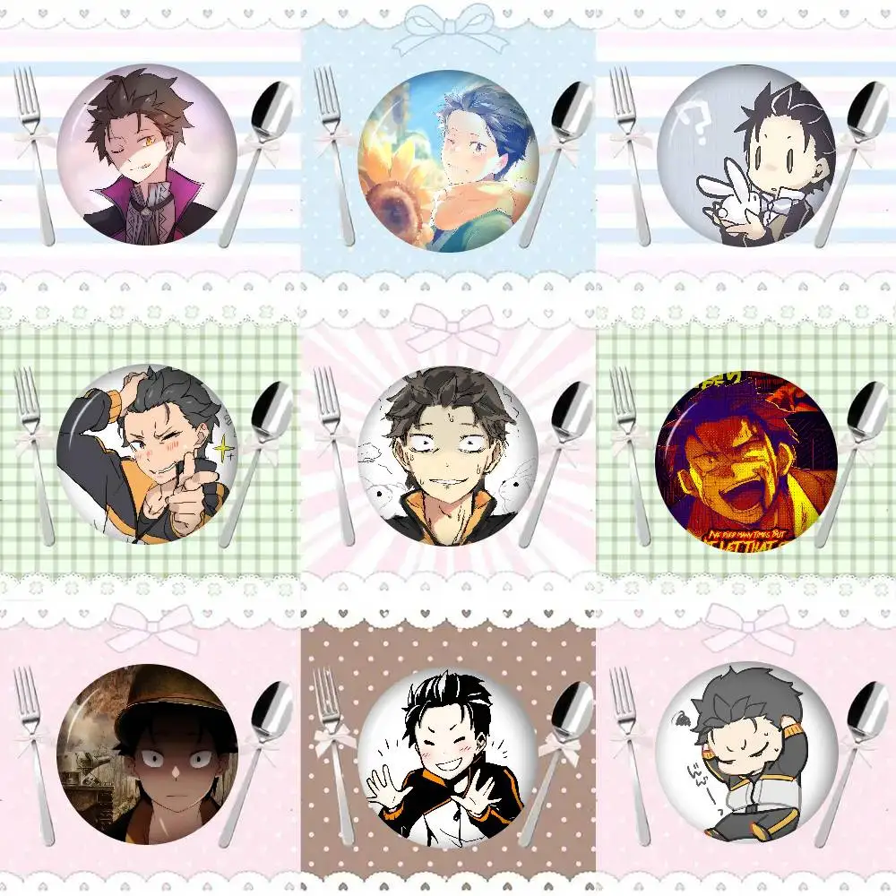 Anime Cartoon Subaru Natsuki Broschen, Anime-Abzeichen, runde handgemachte Brosche, Anstecknadeln, Schmuck für Rucksack, Kleidung, Geschenke
