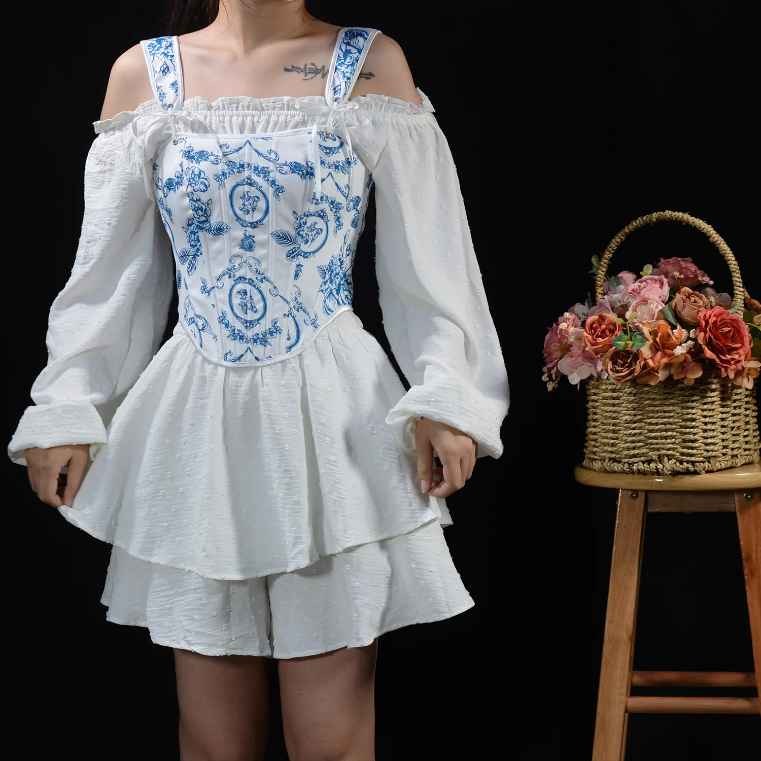 

Women Floral Blue Corset Camisole Vintage Elegant Victoria Pink Corsets Top Jacquard Gothic Bustier Lace-up Slimming Corselet