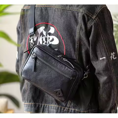 SENOFAN New Shoulder Bag Man Genuine Cowhide Leather Leisure Crossbody Messenger Bag Male Japanese Style Double-deck Pocket