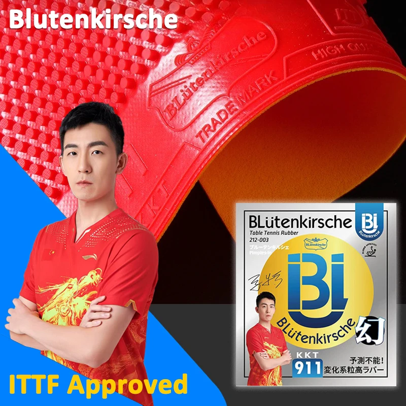 

Blutenkirsche Long Pips Table Tennis Rubber Sheet with Ma Te Signature ITTF Approved Pips-in Ping Pong Rubber with 0.5mm Sponge