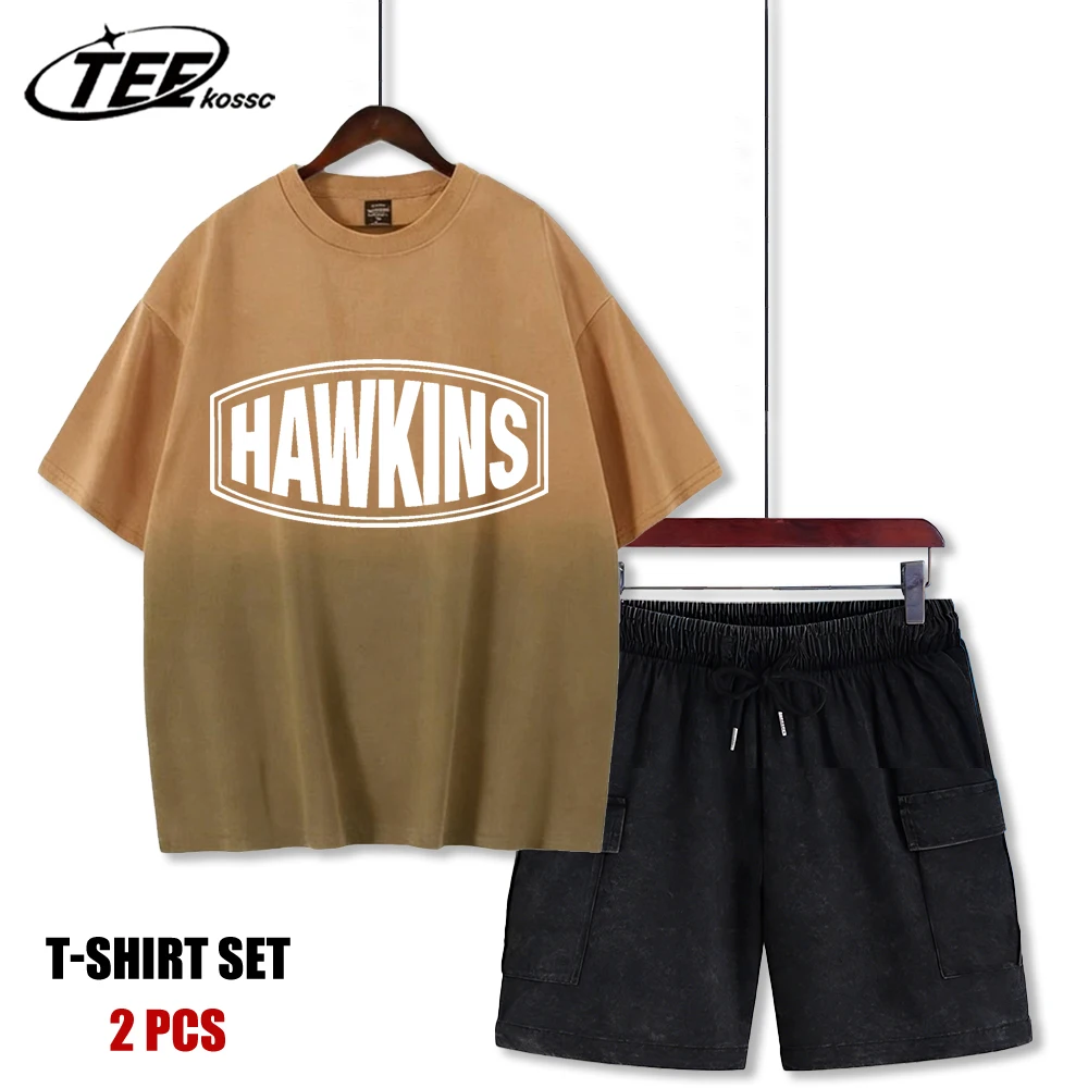 

Hawkins 1952 High School Design Retro T-Shirt Men Summer All-Match Clothing Trendy Crewneck Tie-Dye Tops Loose Cotton Streetset