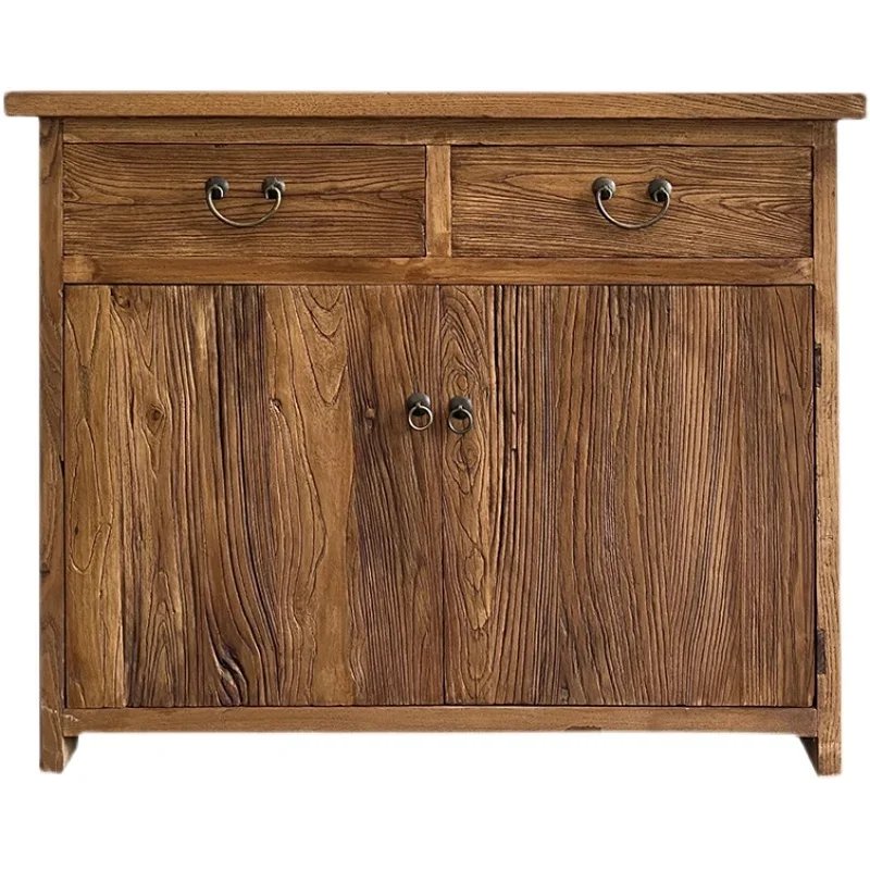 Old elm dining side cabinet Solid wood old weathered retro locker Chinese entrance tea cabinet can be customized double