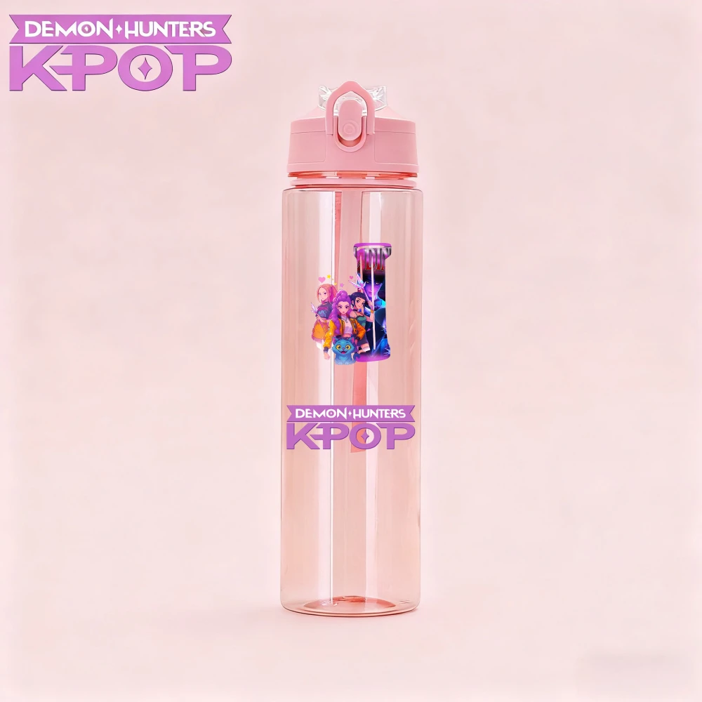 ขวดน้ำ Kpop Demon Hunters ขนาด 800 มล. ใหม่ พร้อมตัวอักษร A-Z แก้วน้ำหลอดดูดสำหรับสาวๆ แบบพกพา ขวดน้ำทรงน้ำเต้า ของขวัญ Kpop HUNTR/X