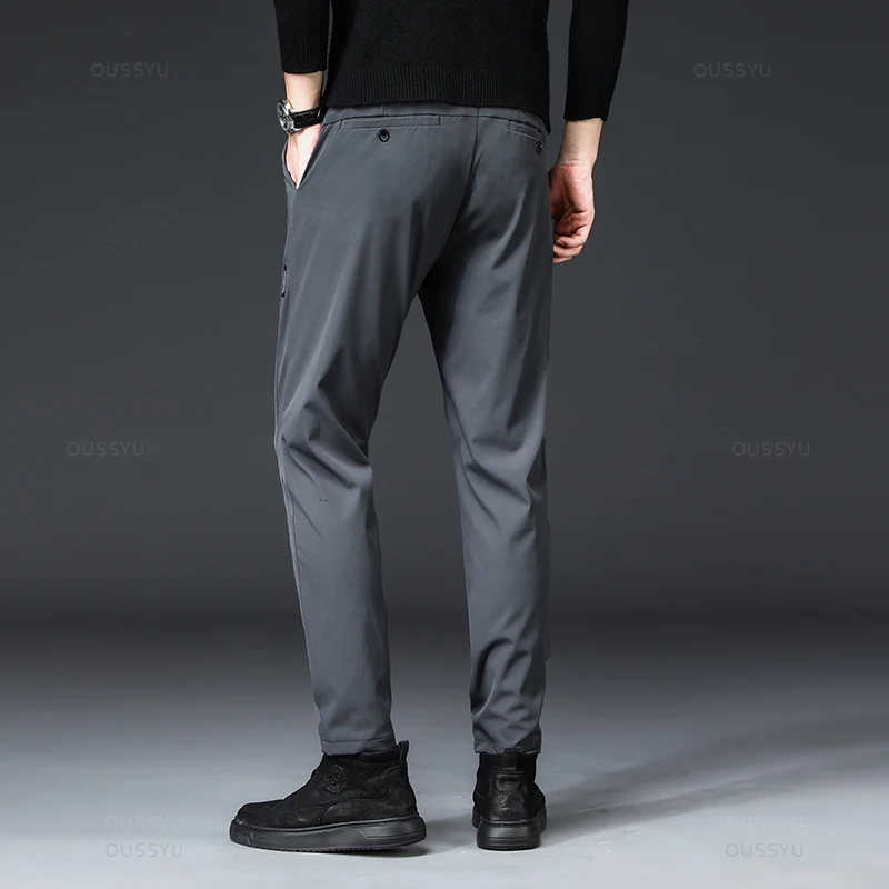 Winter Fleece Warm Men\'s Casual Pants Elastic Waist Jogger Outdoor Business Thick Work Slim Suit Korean Trousers Sweatpants Male