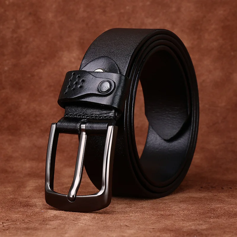 

3.8CM Wide Men's 100% Italian Cow Leather Belt Casual Men With Metal Black Buckle