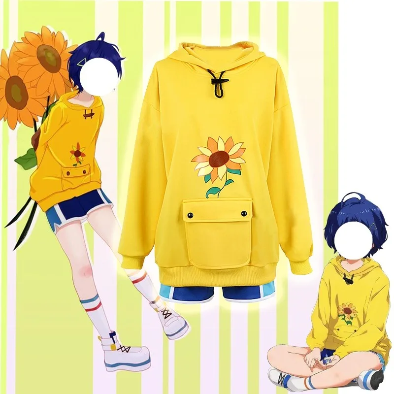 

Anime Ohto Ai Cosplay Costume Egg Priority Yellow Sweatshirt Sunflower Pullover Pants Wig Suit for Women Halloween Party Outfits