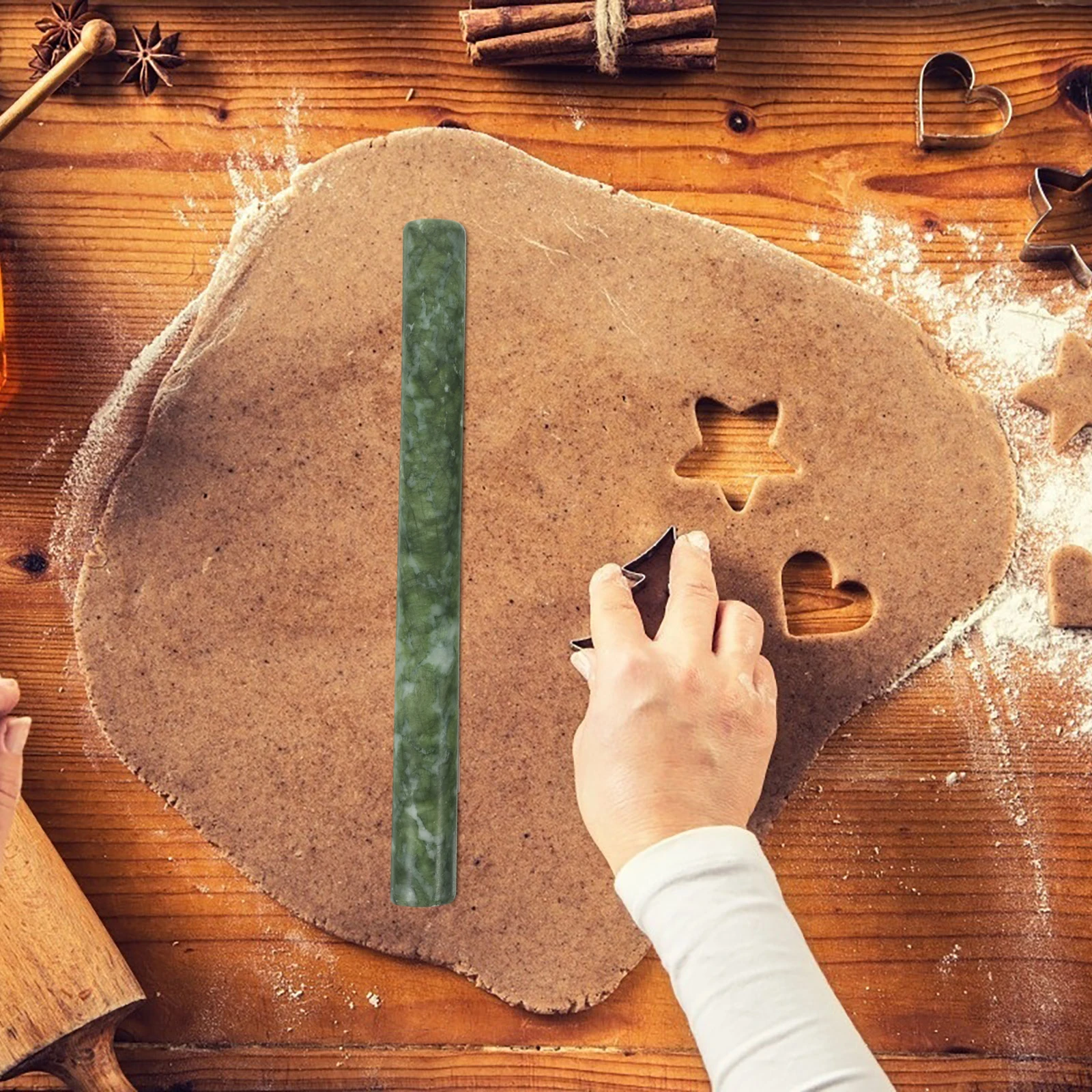 

2pcs Jade Rolling Pin Nonstick Natural Stone Dough Roller For Baking Dumpling Wrapper Multifunctional Kitchen Rolling Rod Baking