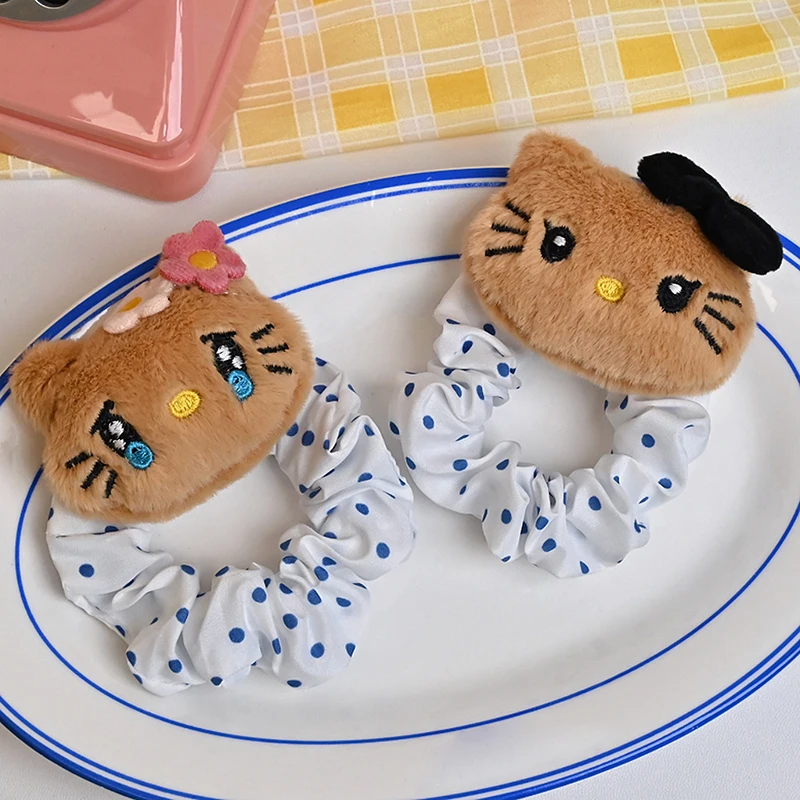 Hello Kitty Plush Scrunchies Kawaii Sanrio KT Cat Elastic Hair Ties Hair Rope Face Washing Make Up Hair Circle Hair Accessories image 4