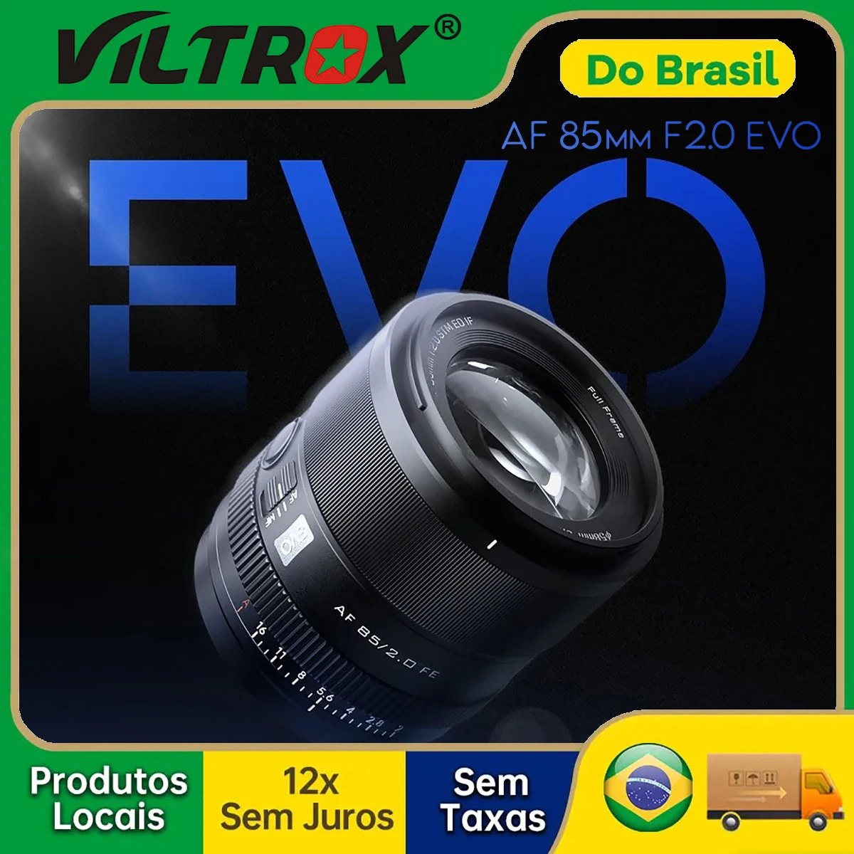 【Do Brasil】Lente de Câmera Viltrox 85mm F2.0 EVO Full Frame com Foco Automático para Retratos, Compatível com Sony E A7IV A7III A7CII ZVE10 A6400 FX3 FX6