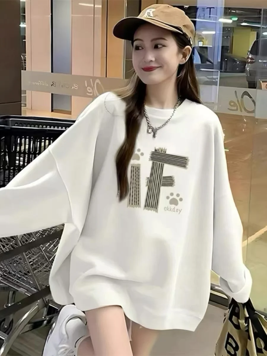 여성용 스웨트셔츠 스포츠웨어 여성 체육관 아우터 미국식 긴팔 루즈 학생 레저 핑크 미학 얇은 라운드넥 앞뒤