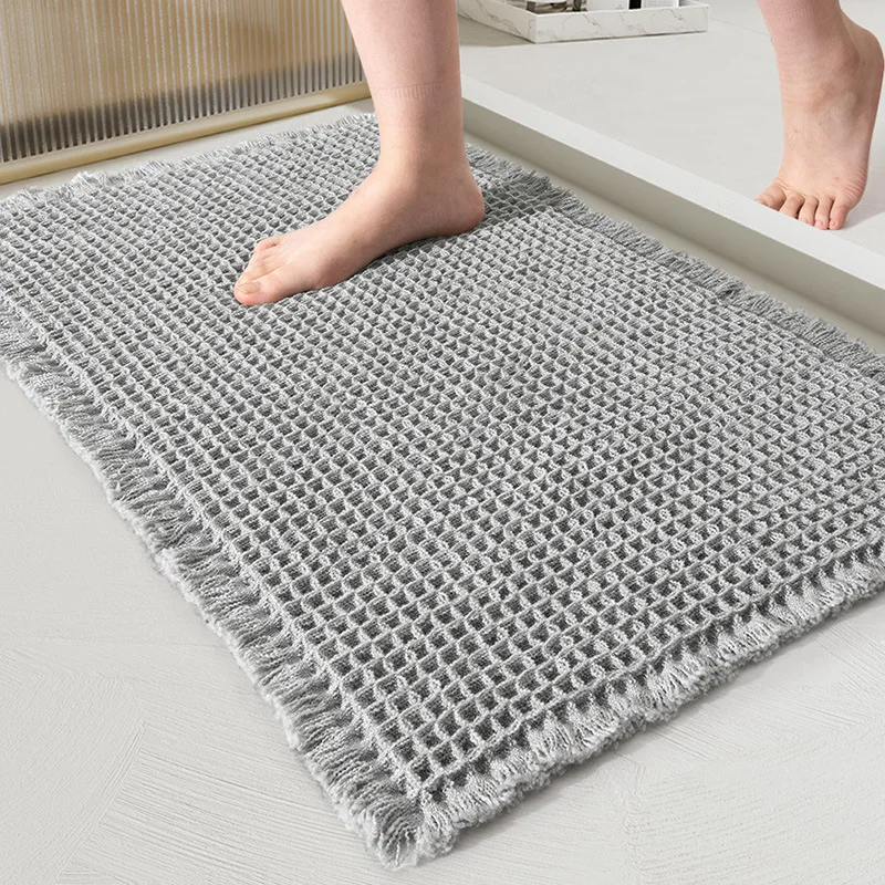 Waffle Plaid Absorbent Non-Slip Bath Mat, Bathroom Towel Rug, Bedside Rug Foot Pad, Bath Tub Toilet Floor Mat, Solid Home, Hotel