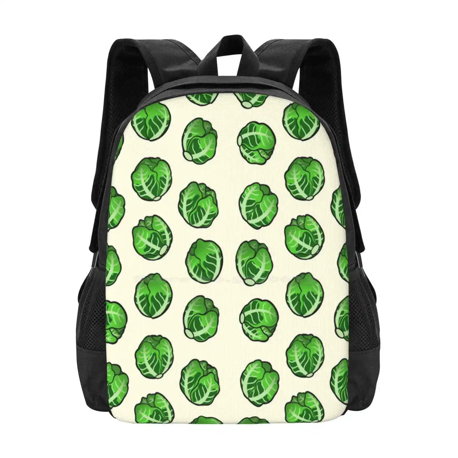 Brussel Sprout Pattern School Bag Big Capacity Backpack Laptop Brussel Sprouts Xmas Holiday Festive Meal Food Green Salad Feast