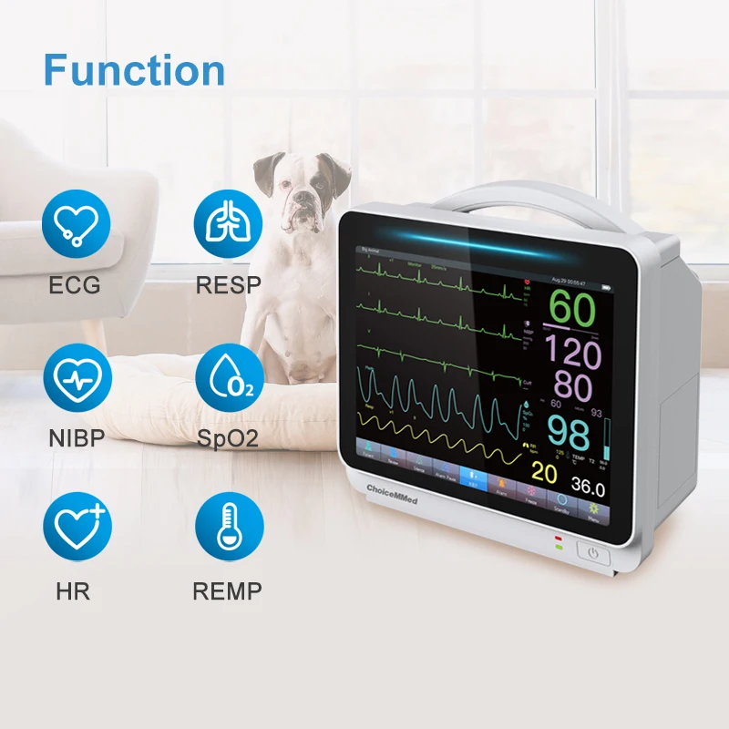 ChoiceMMed Veterinary Monitor Non-invasive Blood Pressure ECG Pulse Rate Oxygen Saturation Respiratory Rate Temperature