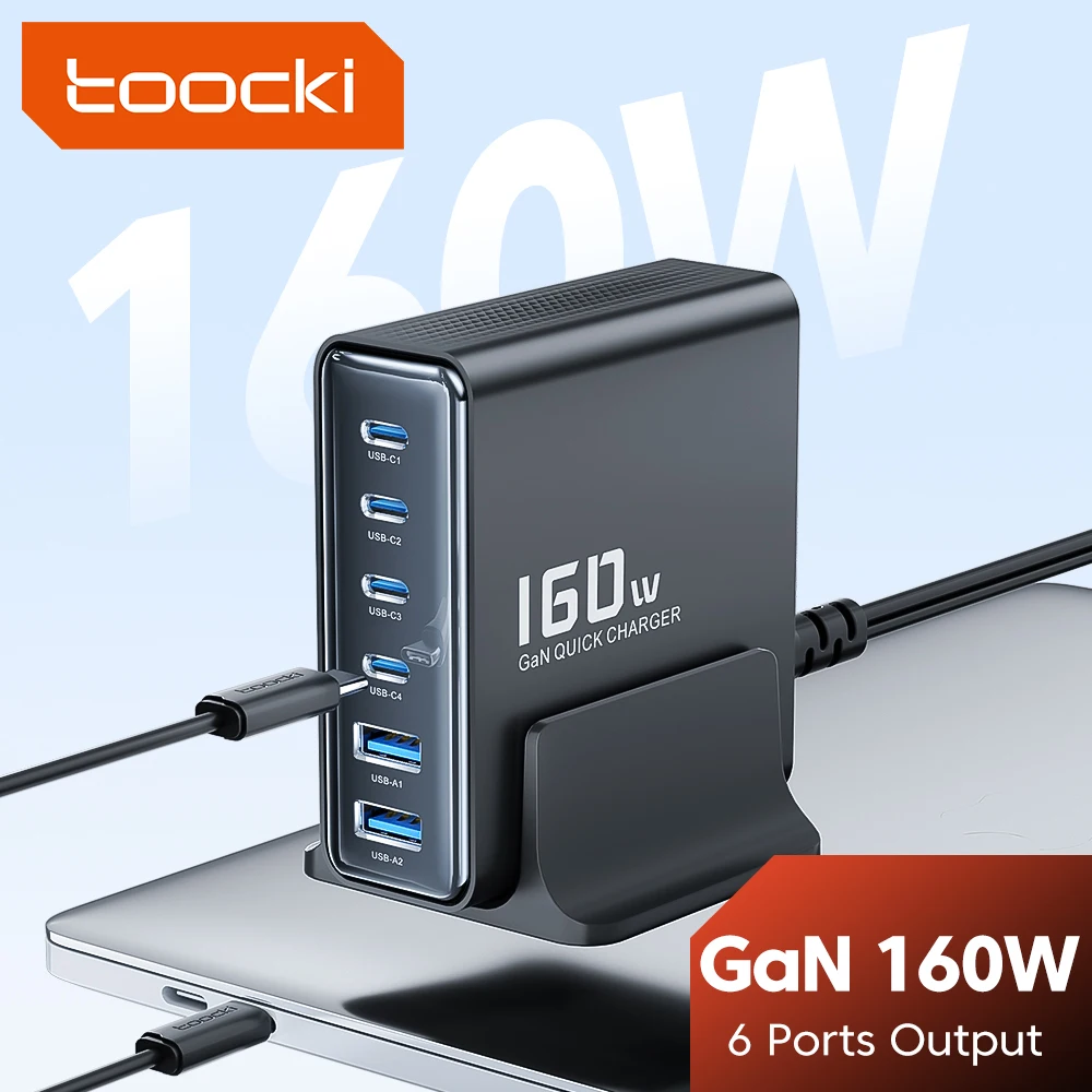 

Toocki 160W Desktop USB Charger Multi Ports PD 3.0 Type C GaN Fast Charger For Macbook Laptop iPhone 15 16 Pro Samsung S23 S24