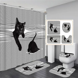 Cartoon Cute Shower Curtain Funny Cat Print Children's Bathroom Curtain Set Waterproof Bath Screen Mat Rugs Toilet Accessoires