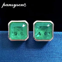 PANSYSEN Vintage 925 Sterling Silver Square 3CT Emerald Gemstone Ear Stud Earrings Anniversary Cocktail Fine Jewelry Wholesale