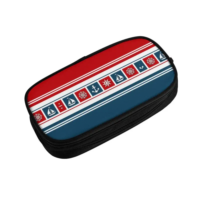 Customized Nautical Symbols Cute Pencil Case Girl Boy Large Capacity Sailing Anchor Compass Pencil Pouch Students Stationery