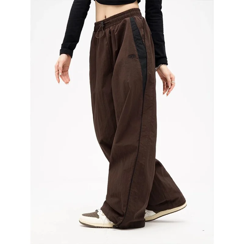 Wide Leg Loose Drawstring Cargo Pant Solid Color Baggy Trousers Oversized Mid Waist Sweatpants Retro Sporty Y2k Women Clothes