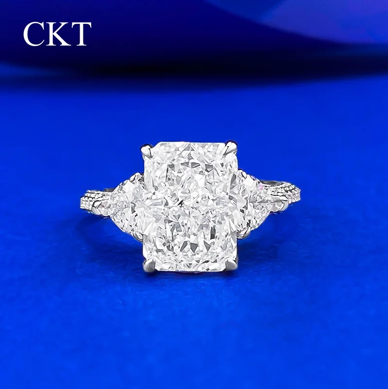 

CKT стерлингового серебра 925 пробы, сверкающий измельченный лед, 5 карат, лабораторный сапфир, высокоуглеродистый бриллиант, обручальные кольца с муассанитом, ювелирные изделия