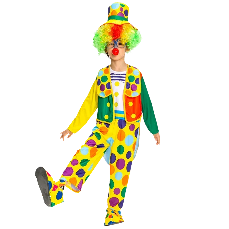 SN60 Kids Clown Cosplay Costumes Coat Hat Halloween Magic Game Party Show Jumpsuits With Shoes Wig1@j$
