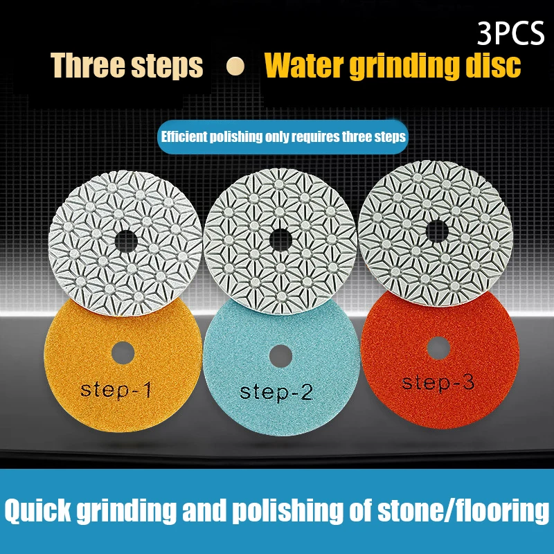 

3PC Polishing Pad 4 Inch 100mm Dry/Wet Diamond 3 Step Polishing Pads Granite Polishing Tool Marble Grinding Pads