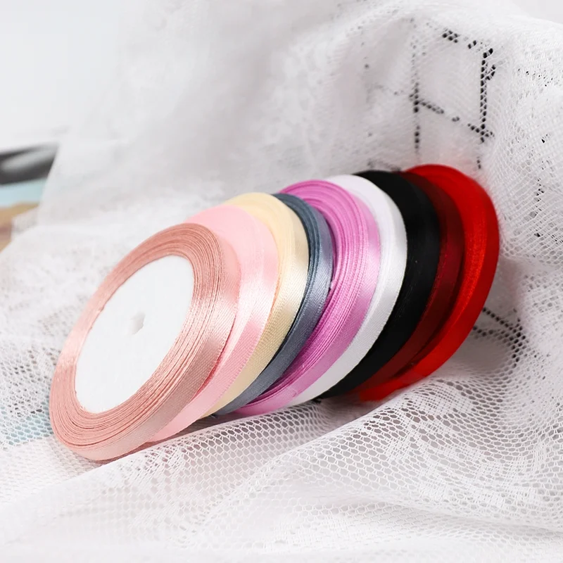 (25야드/롤) 폭 6mm 새틴 리본 DIY 드레스 및 모자 리본 공예 장식 웨딩 크리스마스 파티 장식 수제 리본