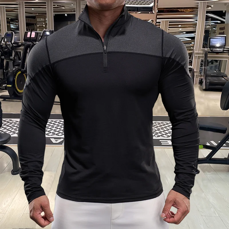 

Высокоэластичная мужская спортивная футболка с воротником-стойкой: премиум-комфорт, универсальность, для активного отдыха, с цветовыми блоками, дышащая, быстросохнущая, для бега