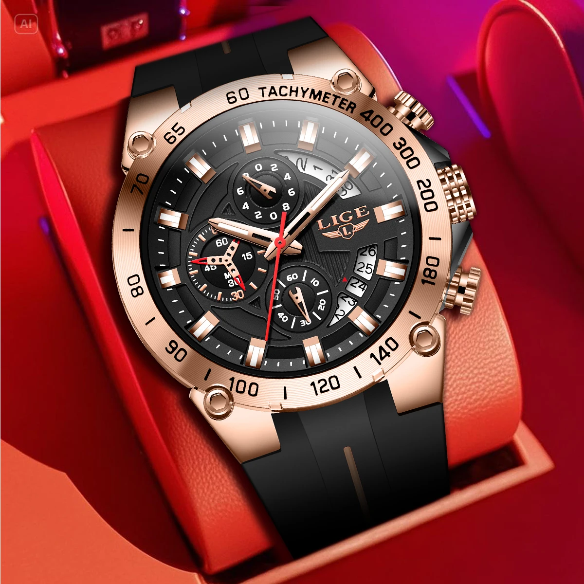 

Мужские кварцевые часы LIGE: модные, люксовые, с простым циферблатом, креативным силиконовым ремешком, повседневные, спортивные, с календарем, водонепроницаемые, светящиеся, для мужчин + коробка