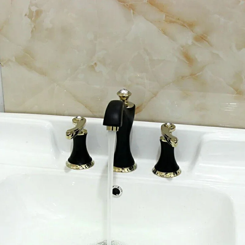 Vidric bathrooms Ceramics Brass Faucet Double Knobs 3 Hole Deck Mounted Sink Faucet Hot Cold Mixer Tap 3PCS/set