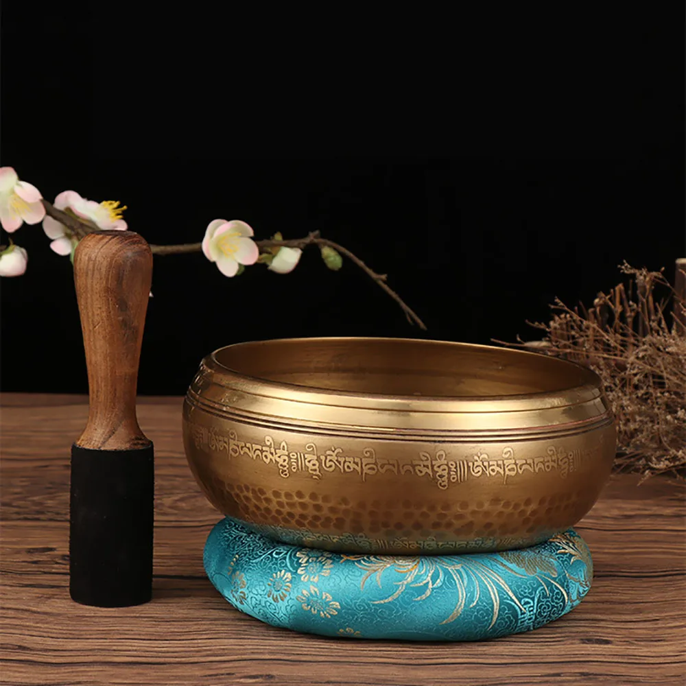 

20cm Buddha Mantra Design Tibetan Nepal Handmade Singing Bowls Set Tibetan Bowl with Leather stick for Yoga Chanting Meditation