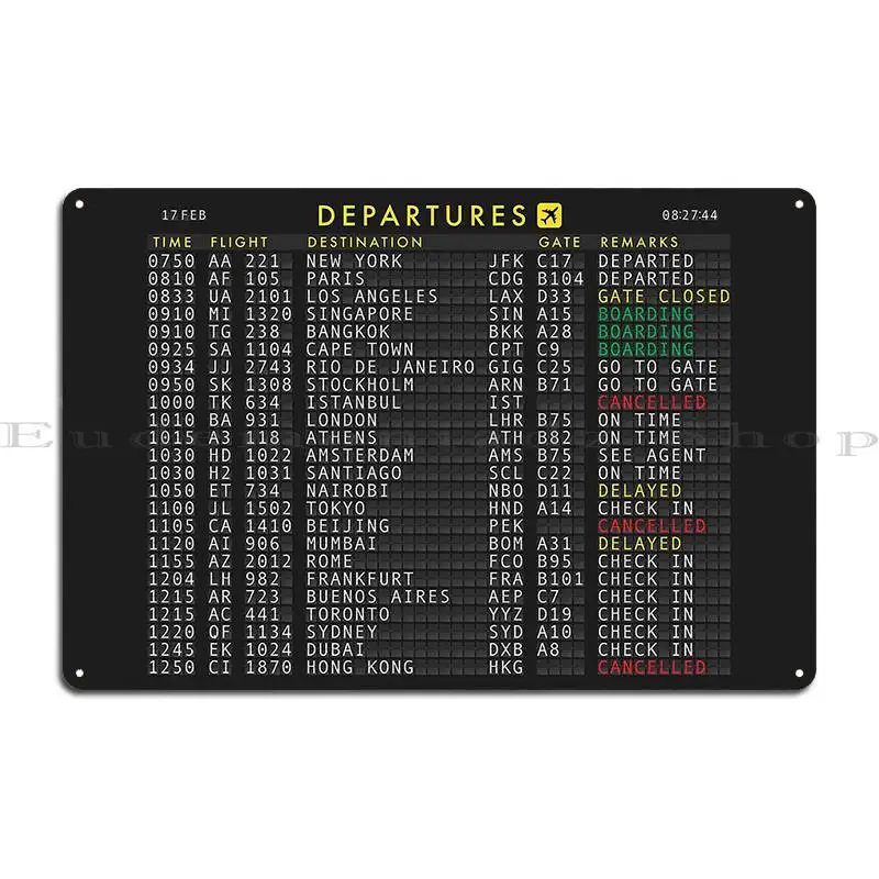 Flight Departures Split Flap Reader Board Metal Plaque Poster Club Character Cinema Create Club Tin Sign Poster