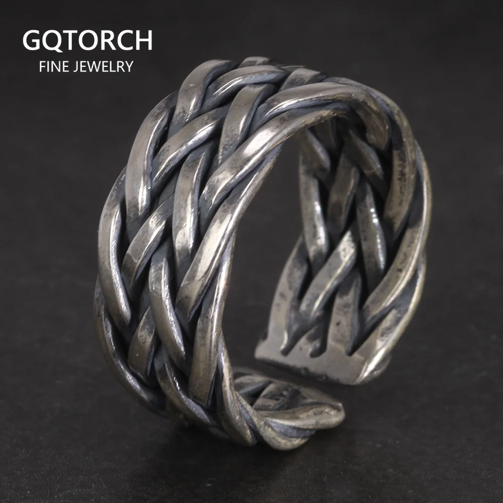 Viking Jewelry 925 Sterling Silver Braided Rings For Men and Women Retro Punk Adjustable