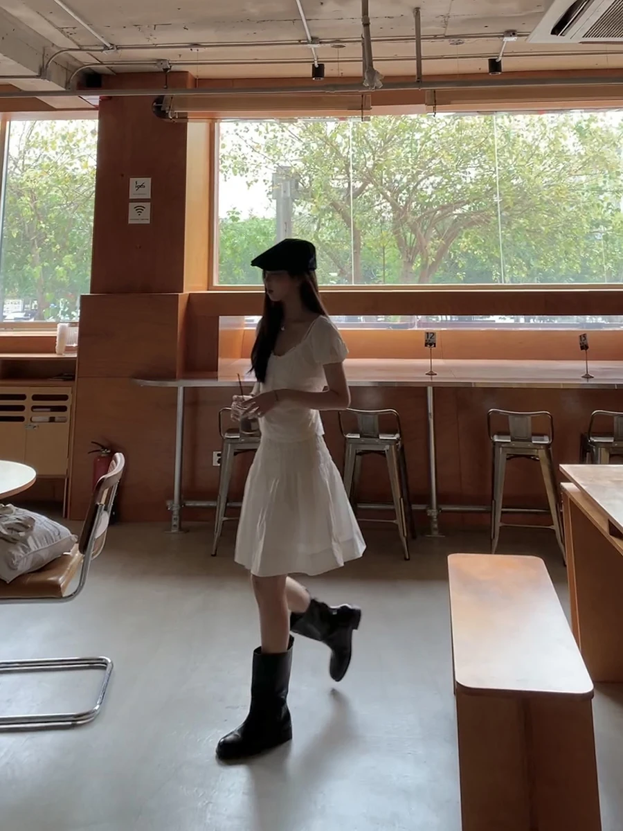 Csa Blanca de Manga Corta para Mujer, Estilo Veraniego, Ajustada, con Cintura Ajustada, Estilo Corto, Transpirable, de A...