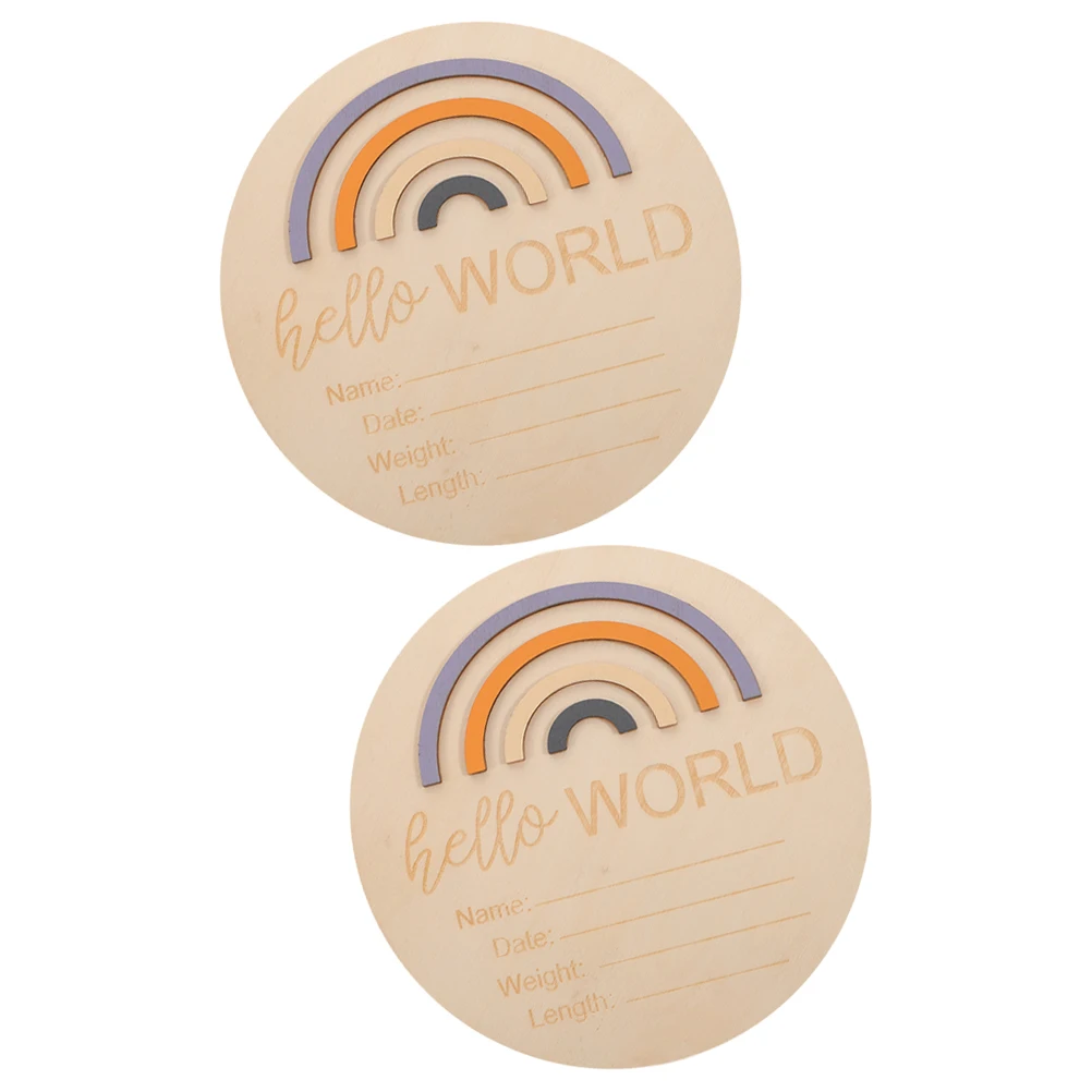 

2 pcs 15x15x0.6cm Wooden Baby Month Cards Round Newborn Birth Announcement Signs for Photography Props Rainbow Decor
