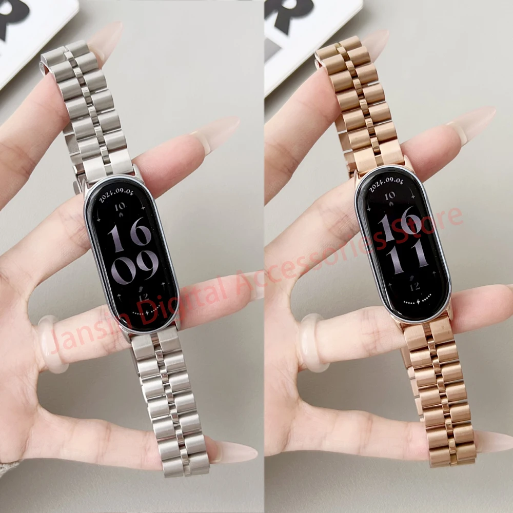Stainless Steel Bracelet For Mi Band 9 Strap Lady Slim Watchband For Xiaomi Band8 Business Metal Wristband Replaceable Accessory