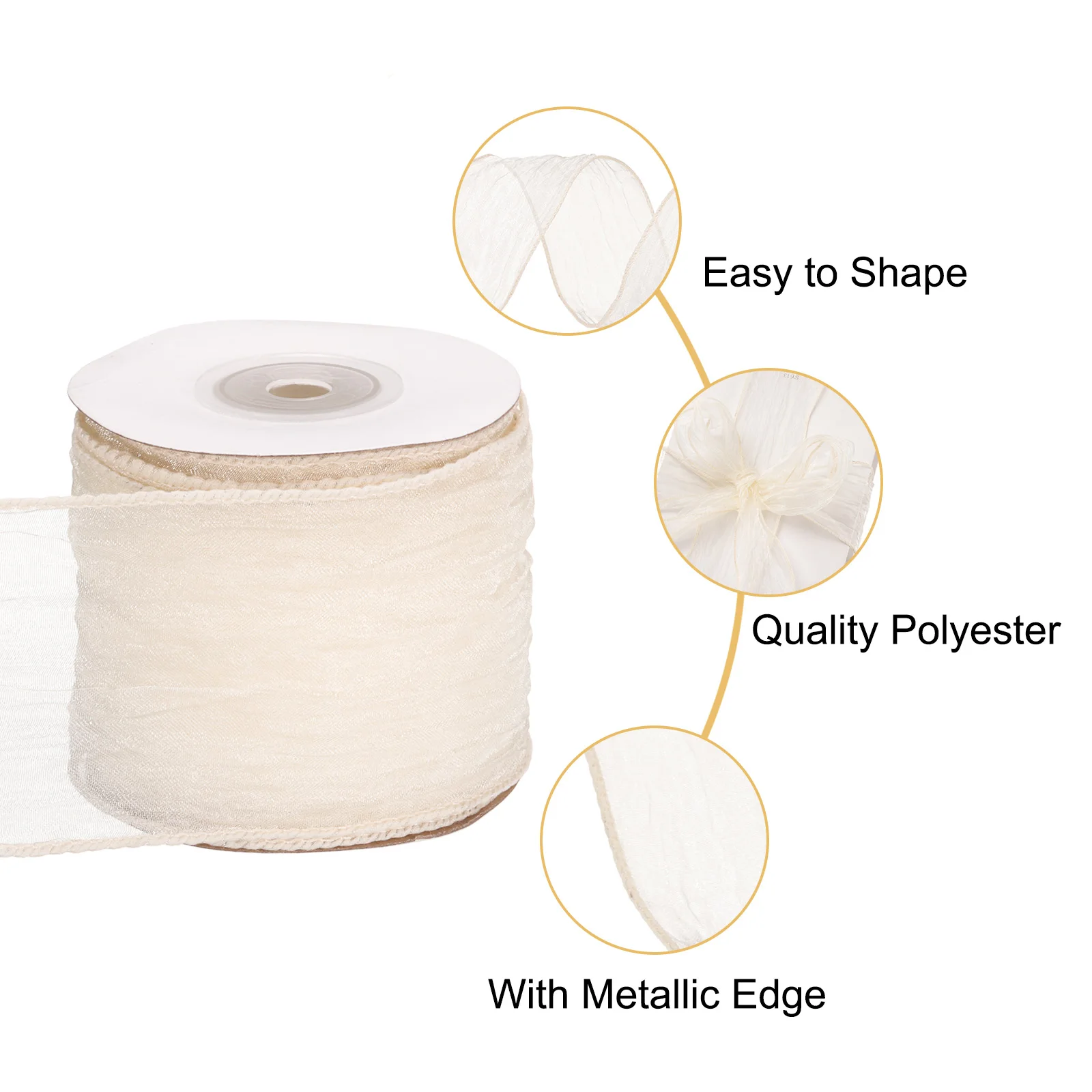 10 Yards Sheer Crinkled Wired Ribbon with Metallic Edge for Gift Wrapping Home Decor Wedding Bouquets Handmade DIY 2.5 Inch Wide