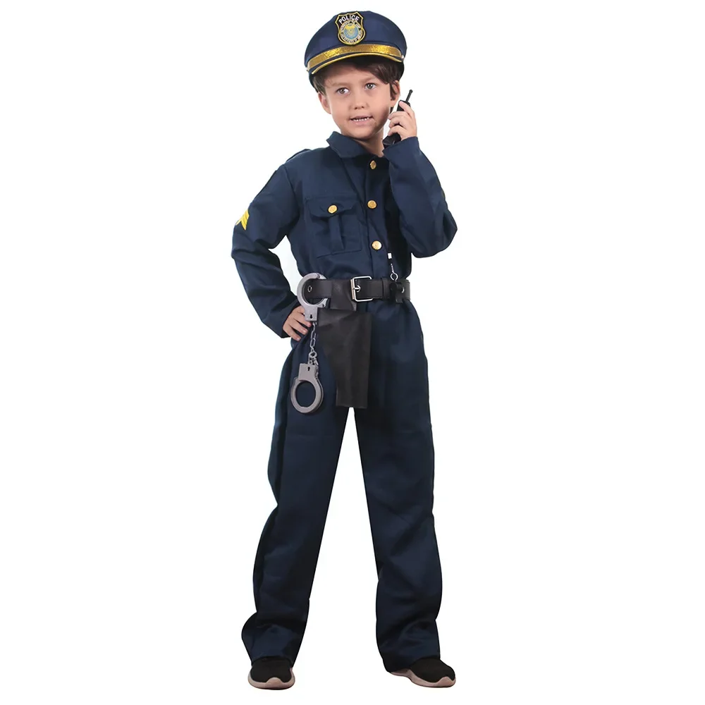 Costume de Cosplay de Officier de Police Imbibé pour Halloween, Kit de Jeu pour Garçons, Robe de Barrage de Performance, Uniforme, Tenue de Carnaval de Noël