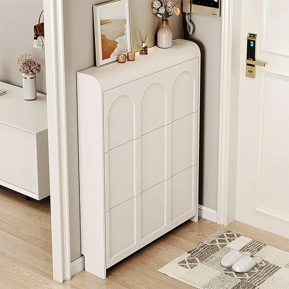 Hidden Shoe Cabinet Free Standing |Tipping Bucket Shoes Storage |Cabinet with 3 Flip Drawers Storage Organiser Shoe