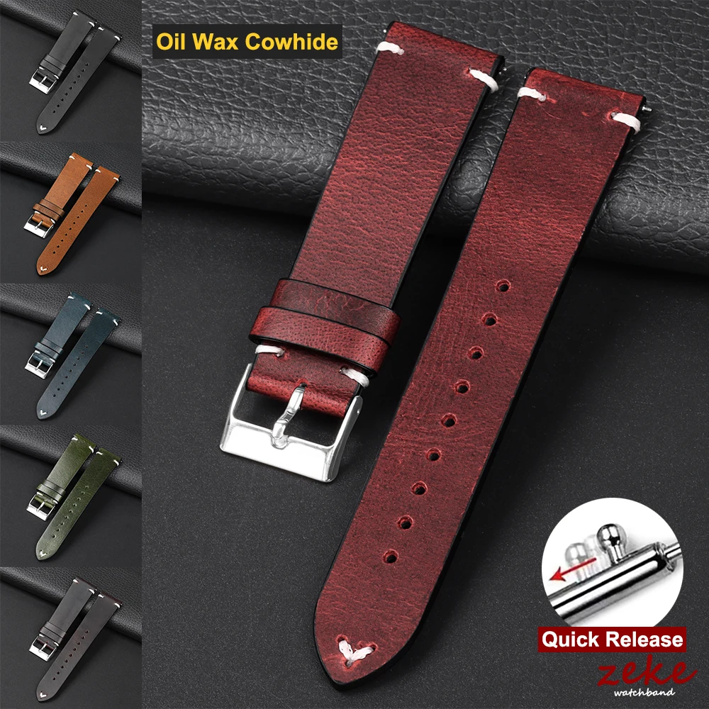 

Quick Release 18mm 20mm 22mm Bracelet for Seiko Vintage Oil Wax Leather Watch Band Stitching Cowhide Strap for Omega Watchband