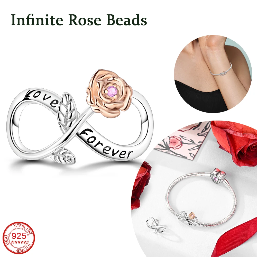 New Valentine's Day Series 925 Sterling Silver Romantic Love Unlimited Rose Beads Suitable for DIY Bracelets and Jewelry