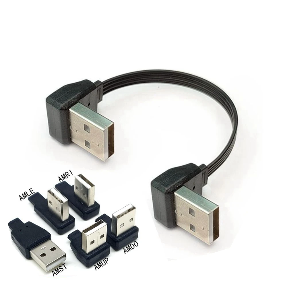 Double bend USB male to male data cable, left bend to left bend, left bend to right bend USB dual male connector cable