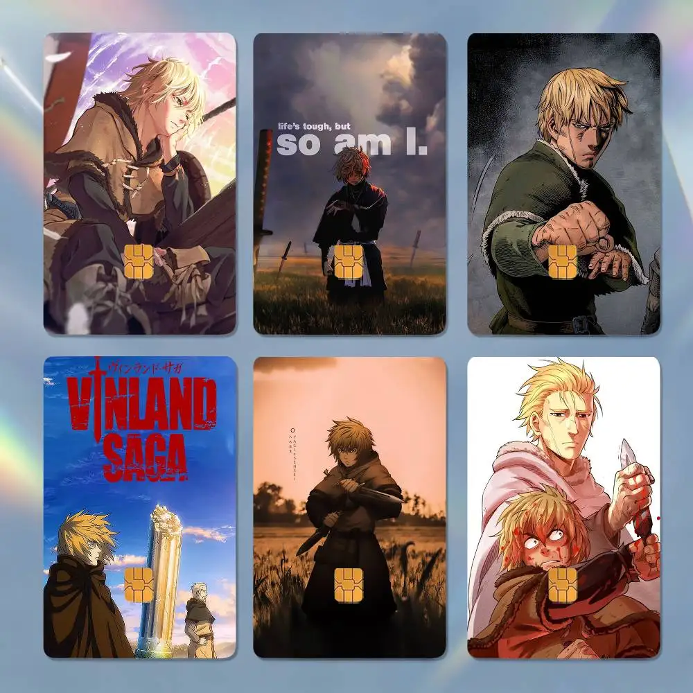 

Hot Anime 2026 V-Vinland SagaS 4pcs 1Set HD Waterproof Card Skins Protective Stickers for Credit Bank Game Cards