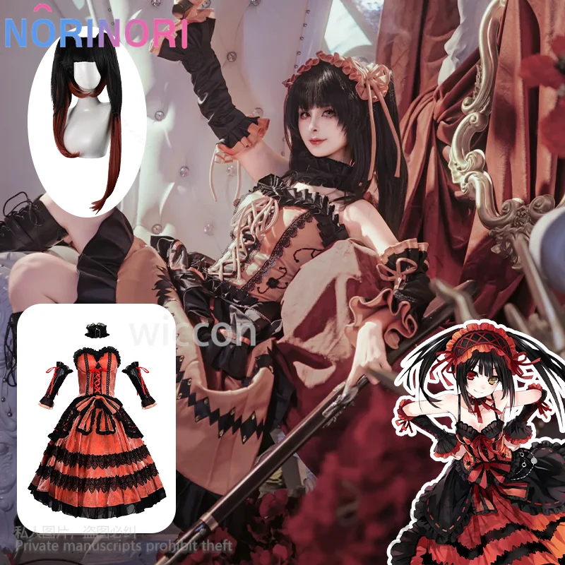 

Tokisaki Kurumi Date A Live Cosplay Anime Gothic Red Black Velvet Cake Dress Lolita Wig Jirai Kei Girls Cos Halloween Customized
