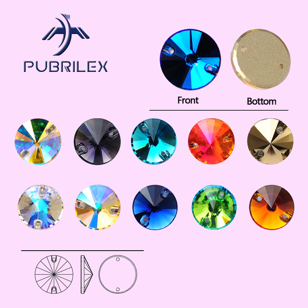 PUBRILEX Wholesale Glass K9 Rivoli Round Edges with Chamfers Sew On Rhinestones All Colors For DIY Garment Dress Clothes