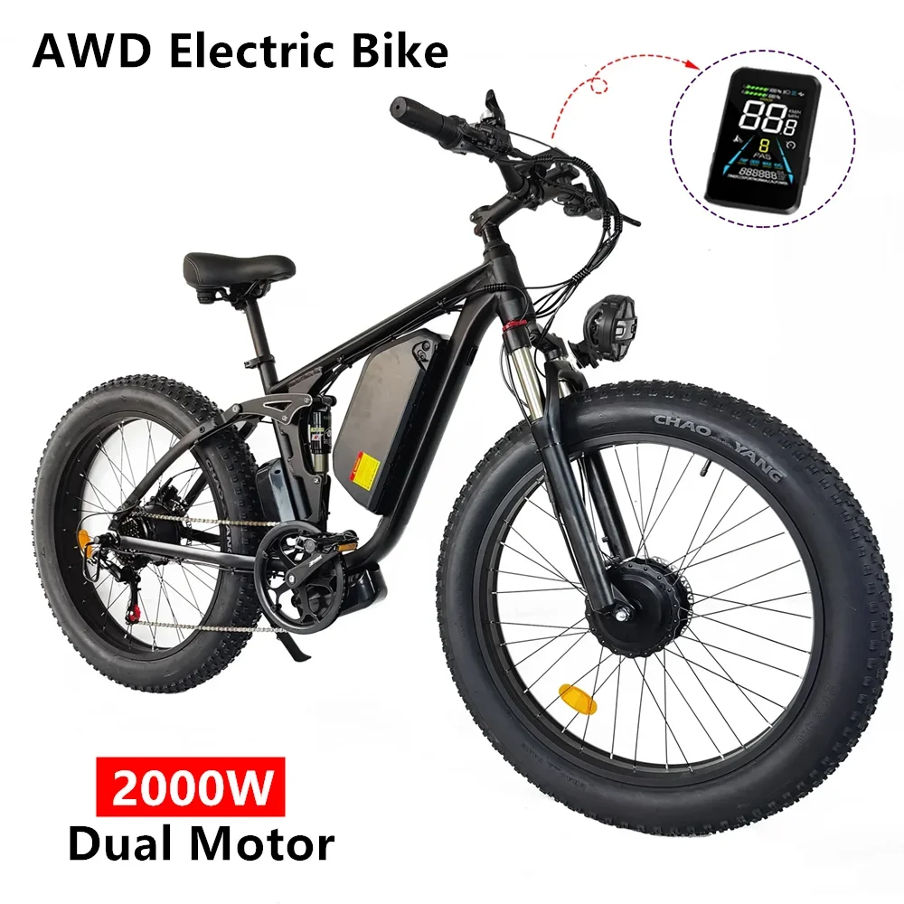 Ebike Smlro V3 Pro 48V22.4AH 2000W Dual Motor Electric Bicycle 26*4.0 Inch Snow Mountain Off-Road Full Suspension Electric Bike