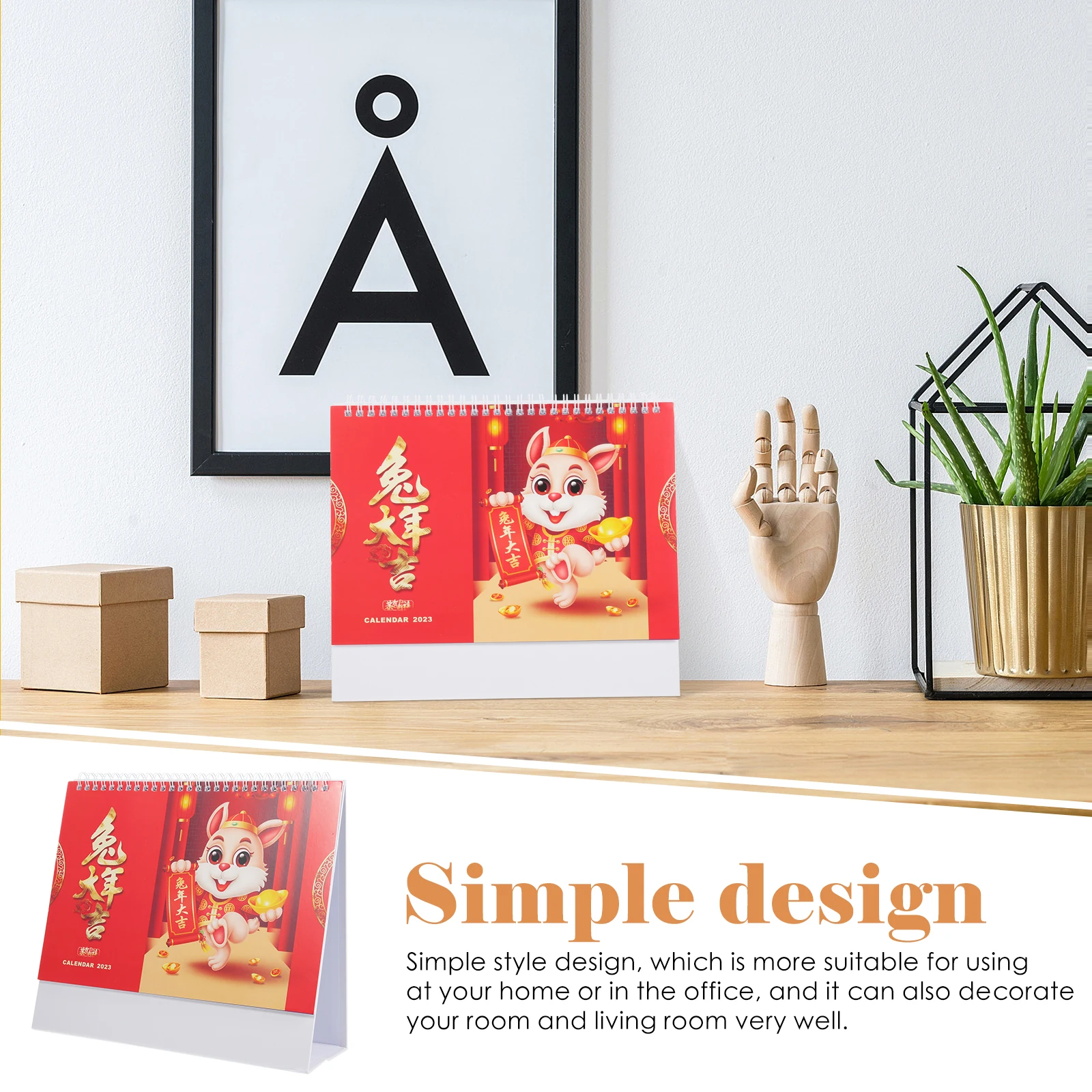 

2023 Year of The Rabbit Desk Calendar Premium Paper Coil Ring Household Office Decorative Tabletop Schedule Planner Practical
