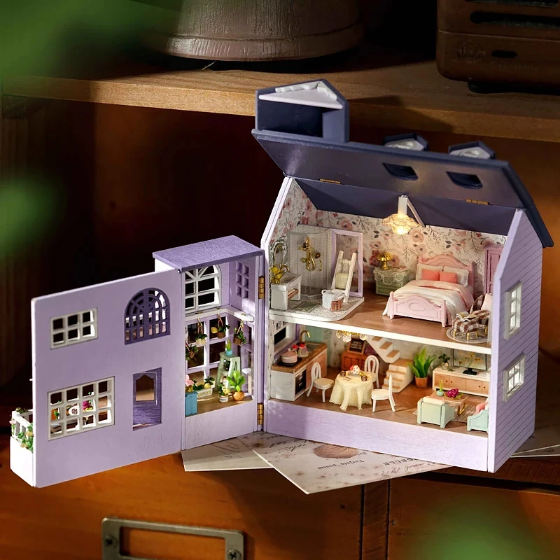 DIY Mini Wooden Dollhouse With Furniture Light Assembly Model Villa Architecture Kit Handmade 3D Puzzle DIY Doll House Toy Gifts